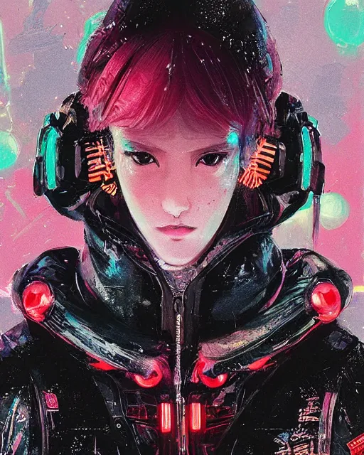 Image similar to detailed portrait Neon Operator Girl cyberpunk futuristic neon Reflective puffy coat, decorated with traditional japanese ornaments by ismail inceoglu dragan bibin hans thoma greg rutkowski Alexandros Pyromallis Nekro Rene Margitte illustrated Perfect face, fine details, realistic shaded, fine-face, pretty face