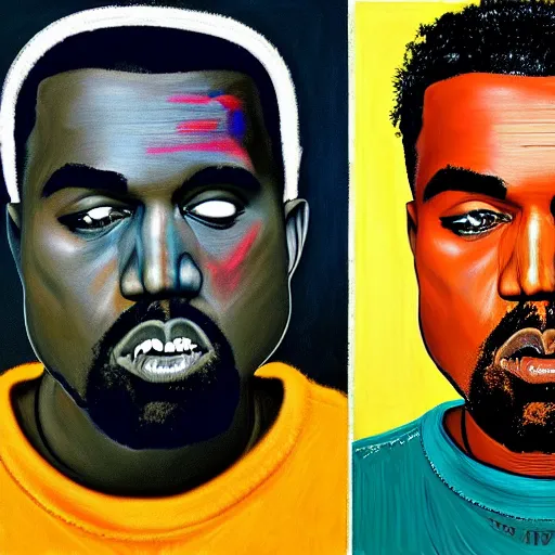 Prompt: kanye west portrait made by Basquiat realistic pigment on canvas