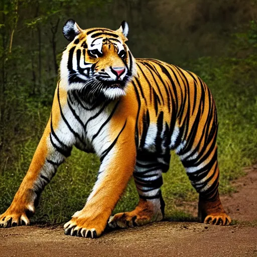 Image similar to a Tiger with the armor of a pangolin, national geographic photograph