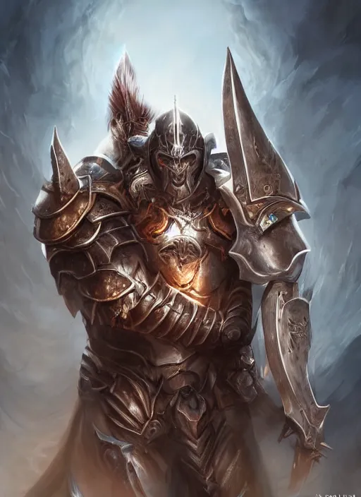 Prompt: a higly detailed airbrush full body shot and face portrait painting of a grim brute male paladin male character, dynamic lighting, ambient lighting, deviantart, art by artgerm and simon bisley and karol bak