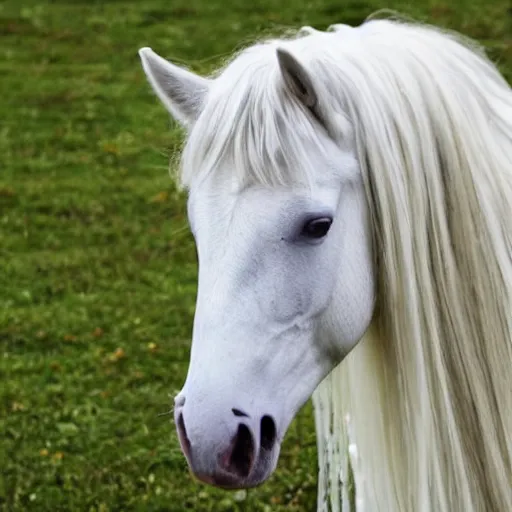 Image similar to a photo of a beautiful white horse with long curly hair