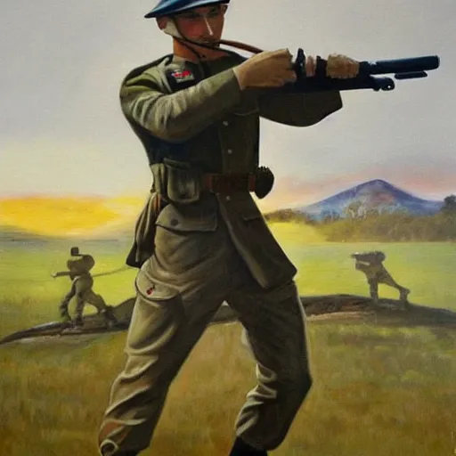 Image similar to a beautiful complex painting of an australian soldier dancing in ww 2