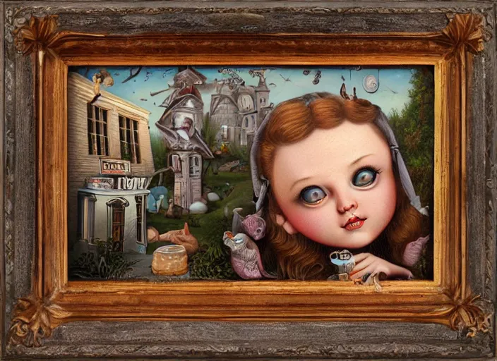 Image similar to folk art, lowbrow, matte painting, 3 - d highly detailed, in the style of mark ryden,