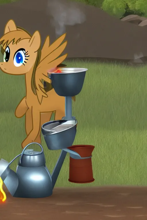 Image similar to Derpy Hooves is dousing a server fire using a watering can