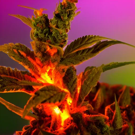 Image similar to a cannabis plant sinking in glowing molten lava