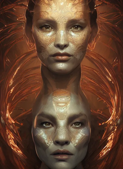 Image similar to symmetry!! portrait of copper pipe alien in the style of horizon zero dawn, machine face, intricate, elegant, highly detailed, digital painting, artstation, concept art, smooth, sharp focus, illustration, art by artgerm and greg rutkowski and alphonse mucha, 8 k