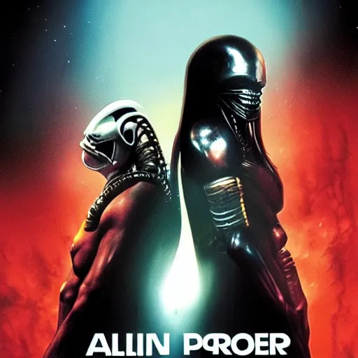 Prompt: alien vs. predator movie poster.