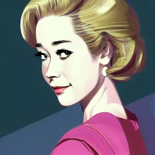 Prompt: a beautiful Cybil Shepherd in 1960's fashion, library background, intricate, highly detailed, digital painting, artstation, official media, anime key visual, concept art, rich vivid colors, ambient lighting, sharp focus, illustration, art by Artgerm, Makoto Shinkai, Ilya Kuvshinov, Lois Van Baarle, and Rossdraws