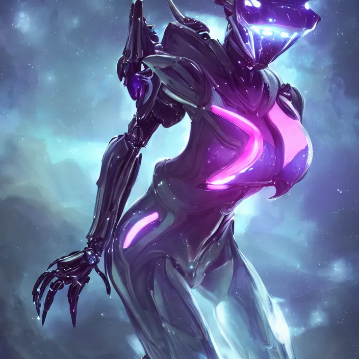 Image similar to cinematic shot, bust, cosmic sized perfectly proportioned stunning beautiful hot female warframe, anthropomorphic robot mecha female dragon, silver, fuschia leds, floating in empty space, nebula sized, holding a galaxy, epic proportions, epic size, epic scale, furry art, dragon art, giantess art, warframe fanart, furaffinity, deviantart