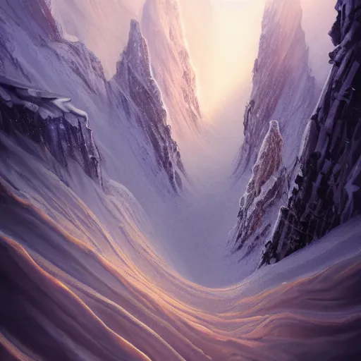 Prompt: The heaven-touching apex of the mountain drenched in brilliant light, spikes of thin light impaled the snow in a bristling, moving line, realm of whispers and mysteries, intricate, elegant, fantasy, highly detailed, digital painting, concept art, sharp focus, illustration, beautiful volumetric lighting, epic light, artstation, magic hour lighting, colorful, sunshine, by Sylvain Sarrailh, ine style of ori game