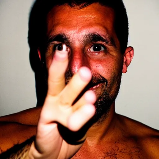 Prompt: portrait of Adrian Lima giving the middle finger to the camera, photo by Terry Richardson