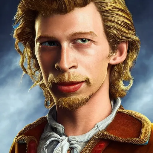 Image similar to stunning award winning hyperrealistic hdr 8 k highly detailed portrait photo of guybrush threepwood from monkey island as a real human