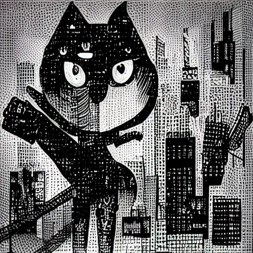 Image similar to “ frank miller ” sin city from the black lagoon rag doll cat black and white highly detailed cityscape 1 0 2 4 x 1 0 2 4