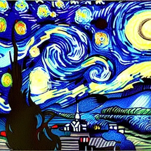 Image similar to a starry night in the style of deVinchi