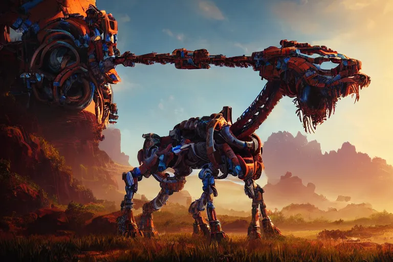 Image similar to tallneck machine mecanical creature robot of horizon forbidden west horizon zero dawn bioluminiscence global illumination ray tracing hdr fanart arstation by ian pesty and alena aenami artworks in 4 k