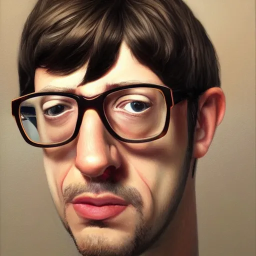 Image similar to Caricature portraits done of a young Graham Coxon, realistic, hyperrealistic, very realistic, highly detailed, very detailed, extremely detailed, detailed, oil painting, digital art, trending on artstation