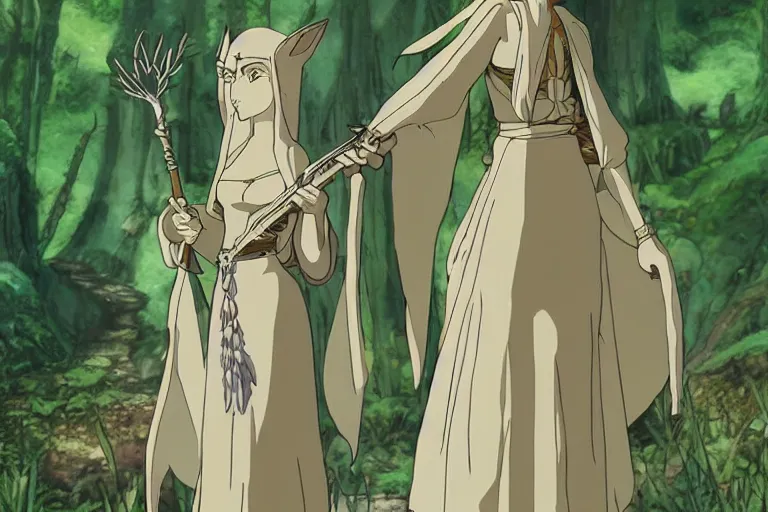 Image similar to tonemapped elven priestess by studio ghibli, highly detailed,