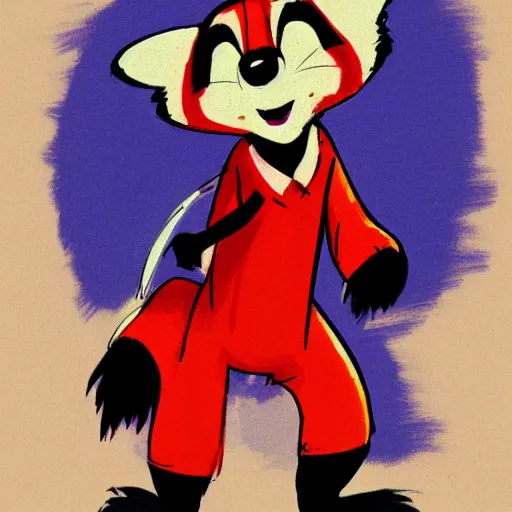 Prompt: Anthropomorphic red panda in 1960 clothes, Disney animation art style sketch