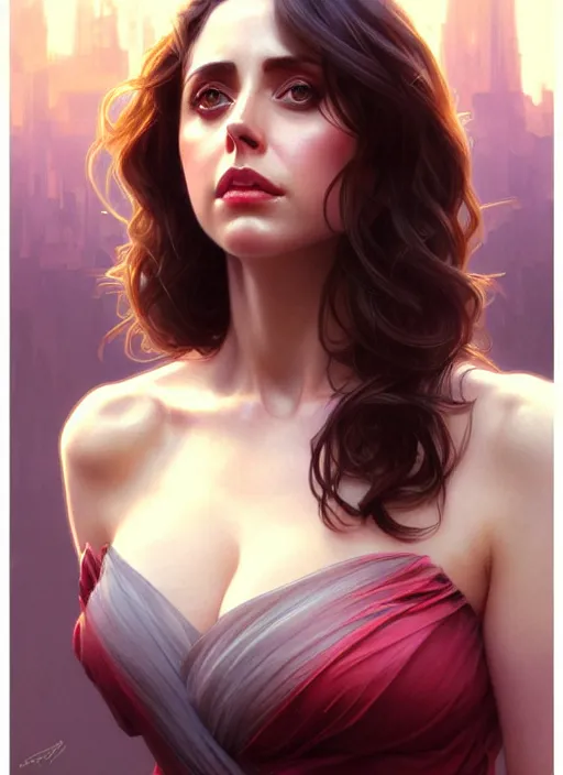 Image similar to ultra realistic illustration, hot alison brie. realistic intricate, elegant, highly detailed, digital painting, artstation, concept art, smooth, sharp focus, illustration, art by artgerm and greg rutkowski and alphonse mucha and wlop