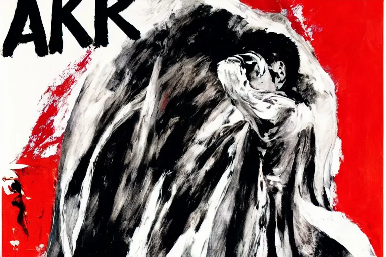 Image similar to movie still of akira ( 1 9 8 8 ) tetsuo in a white superhero suit and red cape, by ashley wood, 6 0's french movie poster, french impressionism, palette knife and wide brush strokes, black and white only