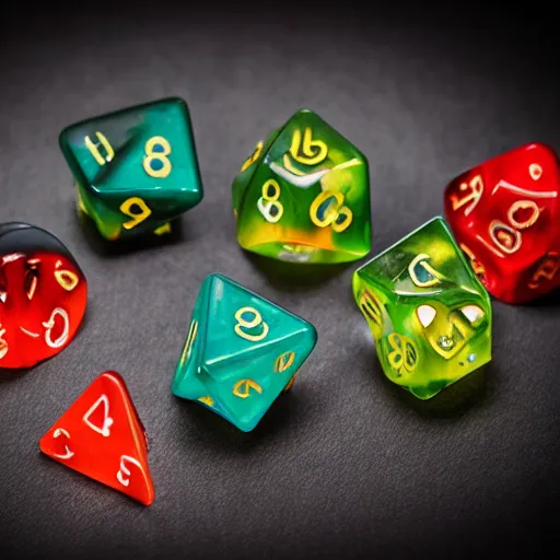 Prompt: dungeon and dragons dice with glowing runes, realistic photography, high detailed