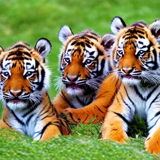 Prompt: tiger cubs playing in the snow