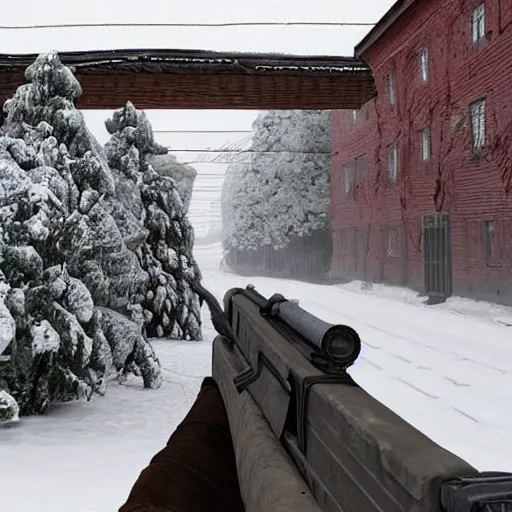 Prompt: russian winter in the gulag, NKGV agent shoot with pistol on slave