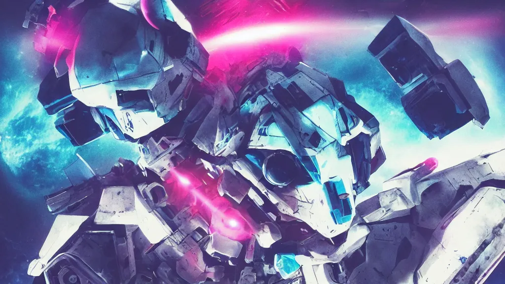 Image similar to brutalist white blue pink gundam mecha skull floating in void, an astronaut space pirate covered with black hole extraterrestrial event horizon antimatter, creative VFX, vhs glitch, no text, HD octane render, volumetric lighting, magical atmosphere, cinematic, hyper-realistic, rendered with octane, hyper realistic, hyper detailed, surreal, futuristic, volumetric light, 8k