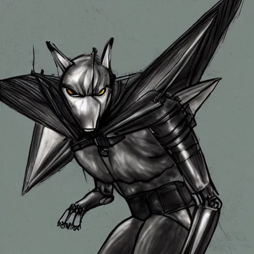 Prompt: A humanoid mosquito wolf, reminiscent of a winged medieval knight. Metal gear solid style.