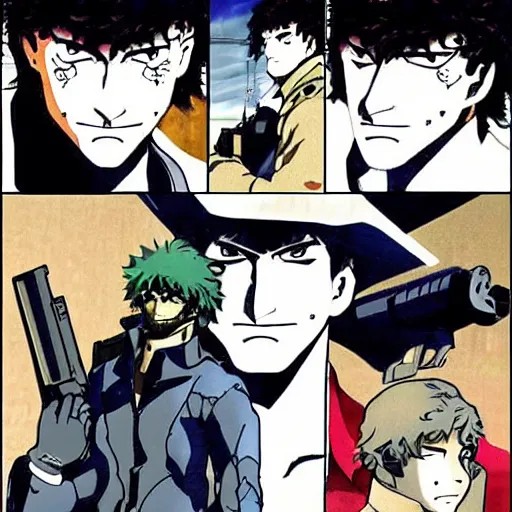 Image similar to solid snake in cowboy bebop, anime style, beautiful