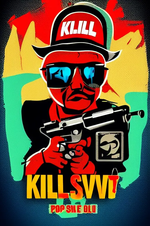 Image similar to kill to survive, shoot to kill logo. pop art, no duplicate image, glowing lights, highly detailed, digital painting, artstation, concept art, smooth, sharp focus, illustration, art by richard hamilton and mimmo rottela