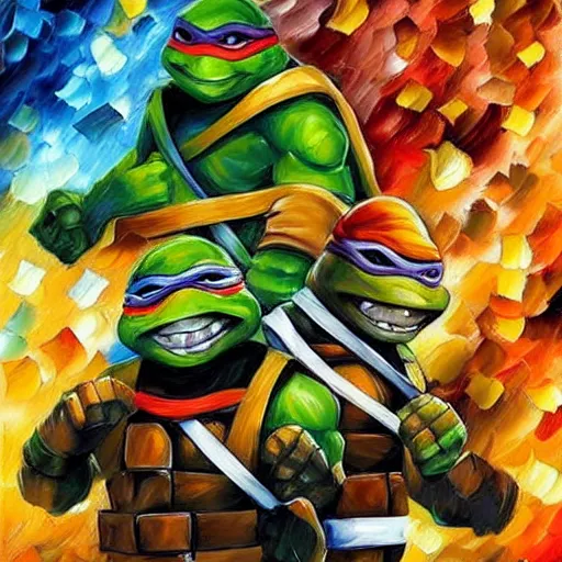 Image similar to tmnt in style of leonid afremov,