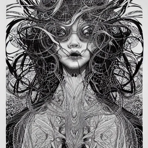 Prompt: life is so beautiful painted in alex grey and james jean style drawn by vania zouravliov and takato yamamoto, inspired by ooioo, intricate wood carving, black and white, 3 d, high detail, sharp high detail, artstation, octane