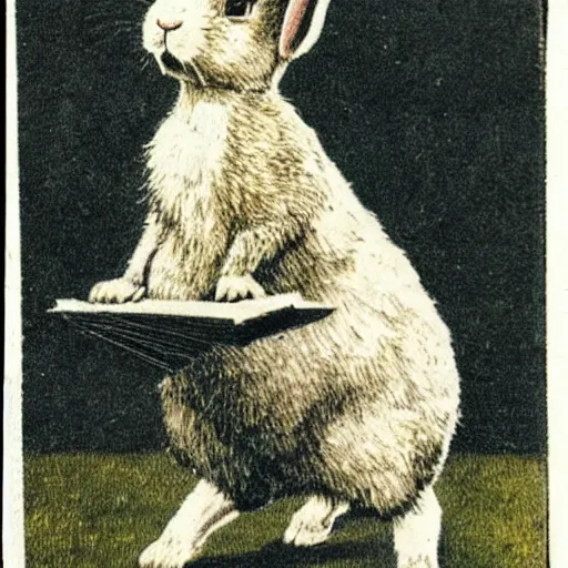 Image similar to a 1 9 1 0 s postcard showing a famous rabbit dressed as beethoven