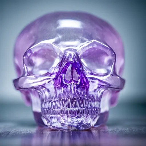 Prompt: high quality photo of crystal amethyst skull, photography 4k, f1.8 anamorphic, bokeh, 4k, Canon, Nikon