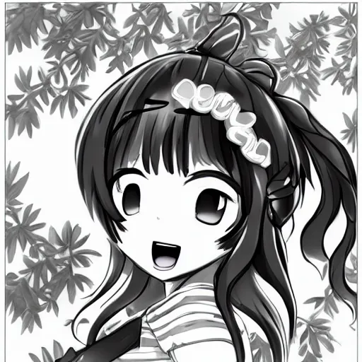 Image similar to a digital anime drawing of reimu in the jungle wearing bonnet