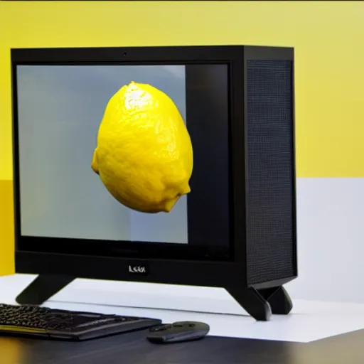 Image similar to a gaming pc, shaped like a lemon, amazon photo