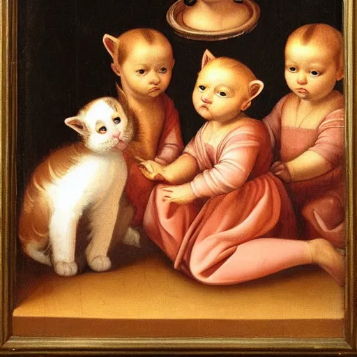 Image similar to Renaissance painting portrait of kittens