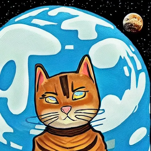 Image similar to ( very giant ) sci - fi cat!, in space ( about to eat the earth )
