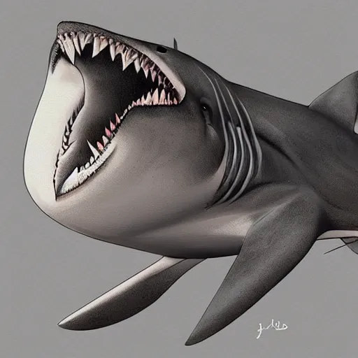 Image similar to award - winning digital art of a cross hybrid between a shark and a cat