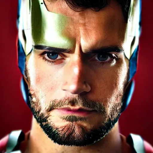 Image similar to close up detailed portrait mid shot henry cavill wearing iron man armor