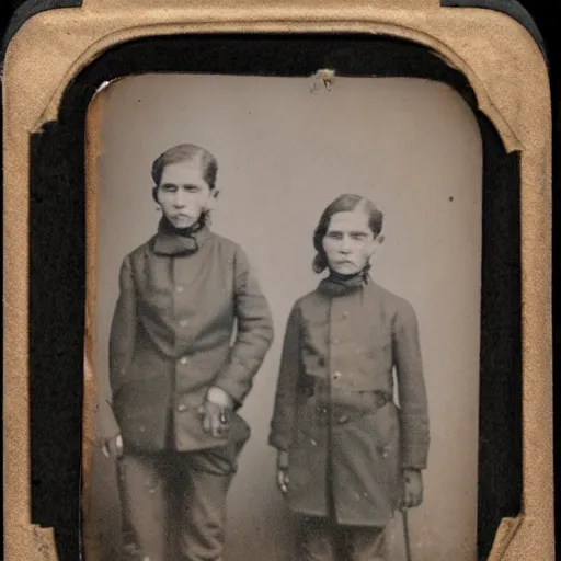 Image similar to tintype photo of two twins facing each each