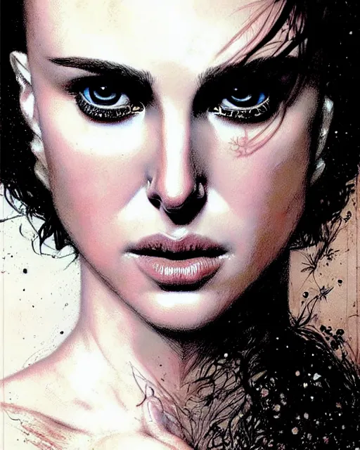 Image similar to a portrait of natalie portman fantasy character portrait, ultra realistic, cinematic, concept art, wide angle, intricate details, hologram, highly detailed by greg rutkowski, aaron horkey, gaston bussiere, craig mullins, simon bisley, arthur rackham