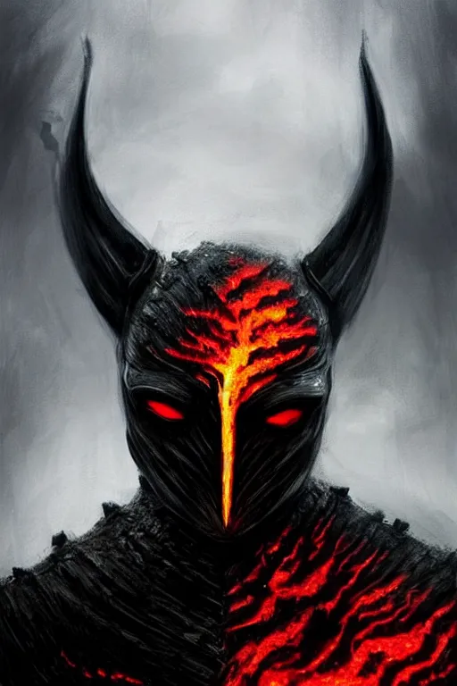 Prompt: hyper-realistic portrait of the King of the mountains, medieval dark knight in black armour, dark environent, magma and lava, throne of lava, dark mountain environment, horrifying, D&D, fantasy, intricate, cinematic lighting, highly detailed, digital painting, artstation, concept art, smooth, photorealistic, cinematic wallpaper, art by Artgerm and Greg Rutkowski and Alphonse Mucha