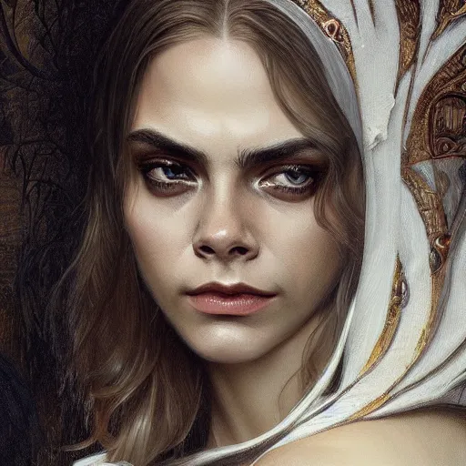 Prompt: Cara Delevigne , intricate, elegant, highly detailed, digital painting, artstation, HR GIGER, Hieronymus Bosch, Francis Bacon, concept art, smooth, sharp focus, illustration, art by artgerm and greg rutkowski and alphonse mucha