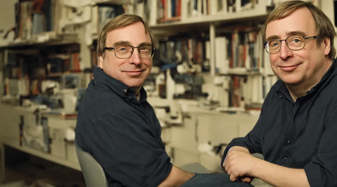 Prompt: portrait of Linus Torvalds taked by Annie Leibovitz