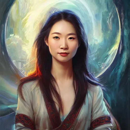 Prompt: portrait of an taiwanese woman ( 3 5 ) from taiwan in 2 0 2 1, an oil painting by ross tran and thomas kincade