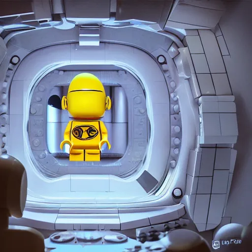 Prompt: lego minion astronaut in the spaceship by goro fujita, by beeple, realism, sharp details, cinematic, highly detailed, digital, 3 d, yellow colors