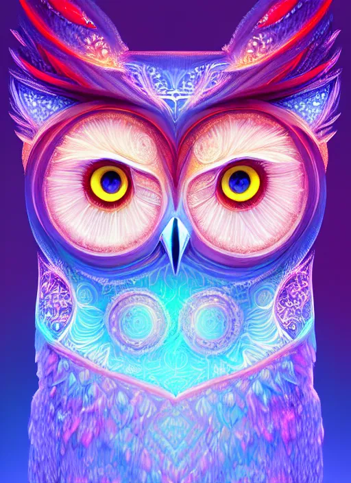 Image similar to symmetry!! product render poster vivid colors divine proportion owl, ice and snow, glowing fog intricate, elegant, highly detailed, digital painting, artstation, concept art, smooth, sharp focus, illustration,