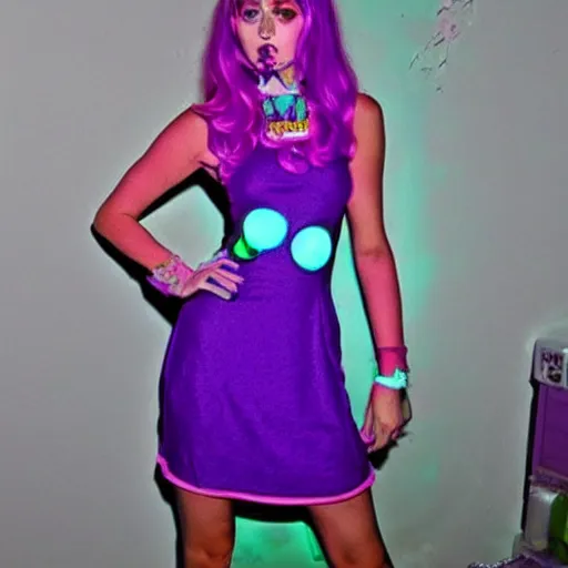 Image similar to grownup powerpuff girls smoking weed in a purple room, neon lights dress